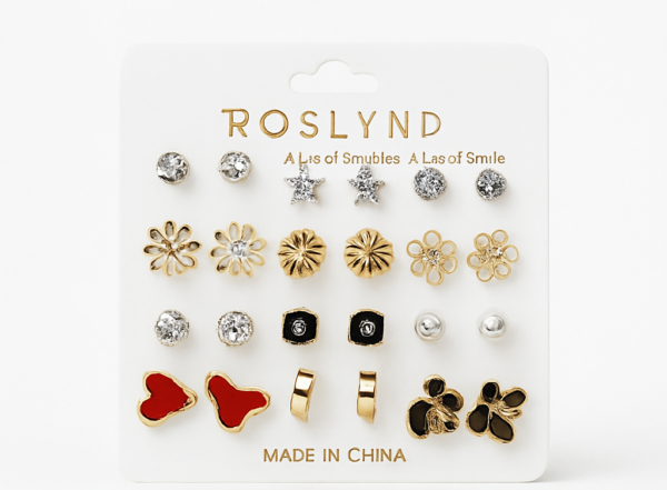 Set de Aretes Fashion ROSLYND – 9 pares variados
