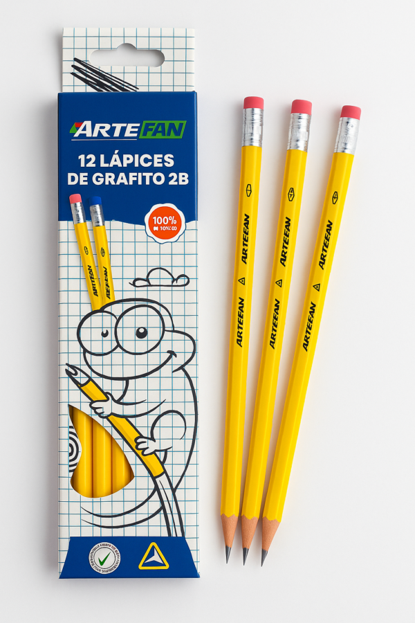 Lápiz de Grafito 2B Artefan con Borrador – Alta Calidad